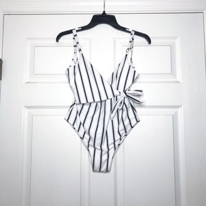 Black and white striped swimsuit